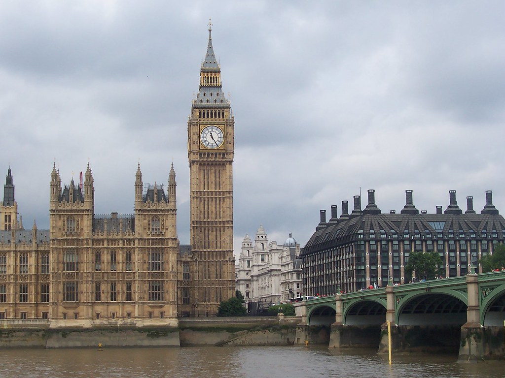 Big Ben, Portcullis House and Westminster Bridge. This imag