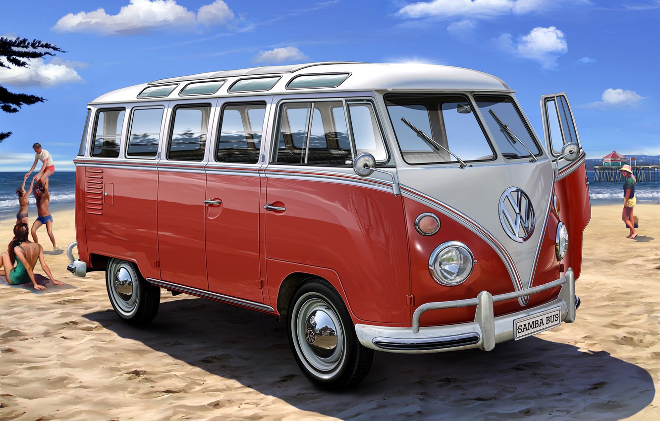 Wallpaper Beach, Van, Volkwagen T VW Van hippie image for desktop, section volkswagen