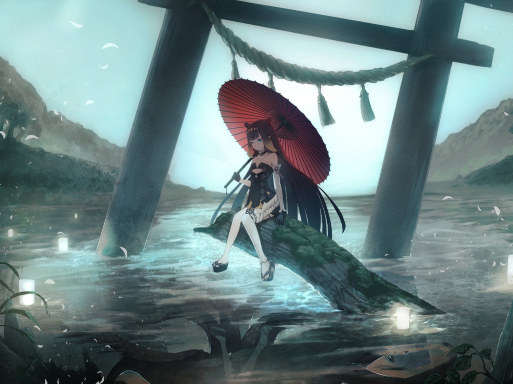 Desktop wallpaper alone, anime girl with umbrella, original, HD image, picture, background, 3bafe5