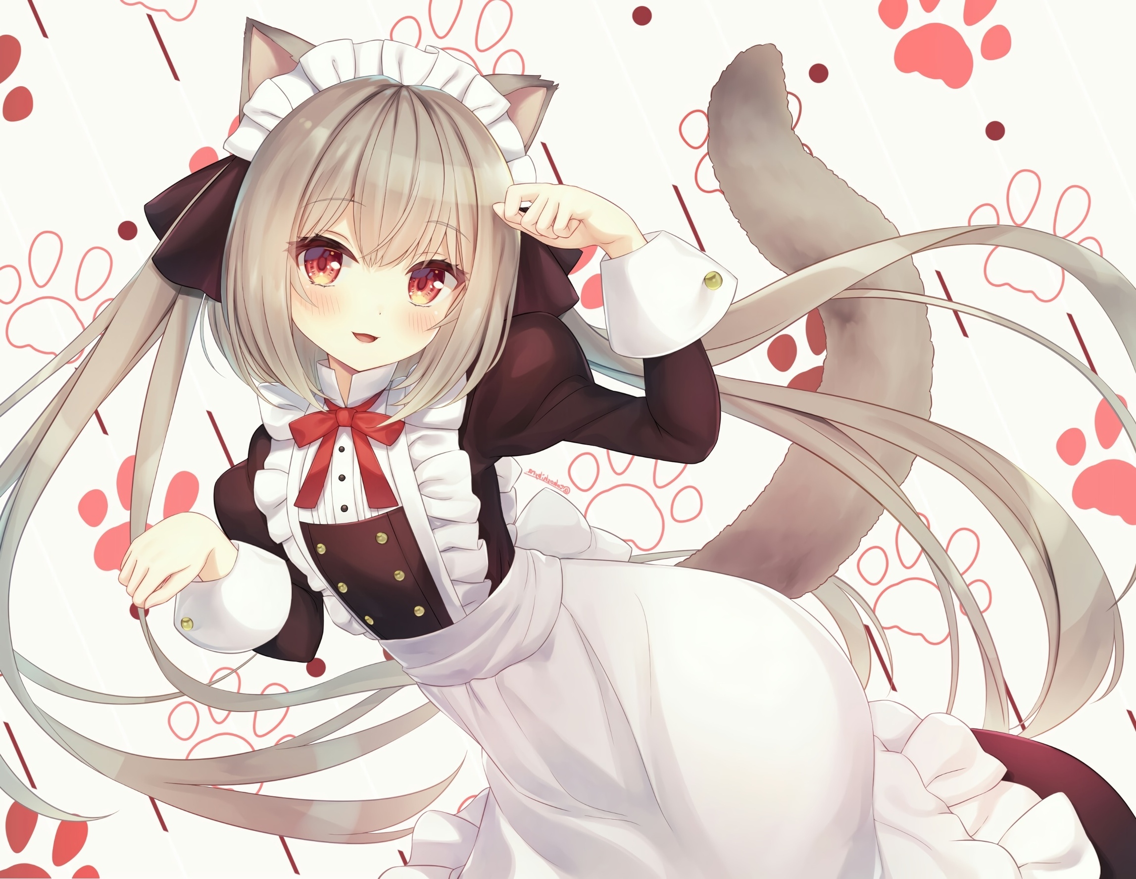 Wallpaper Animal Ears, Maid Outfit, Nya, Cute Anime Girl, Hanashiro Chill:2295x1775