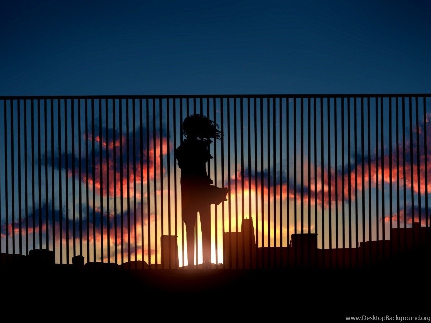 Anime, Art, Railroad, Girl, Blue Sky, Desktop Background, Alone Desktop Background