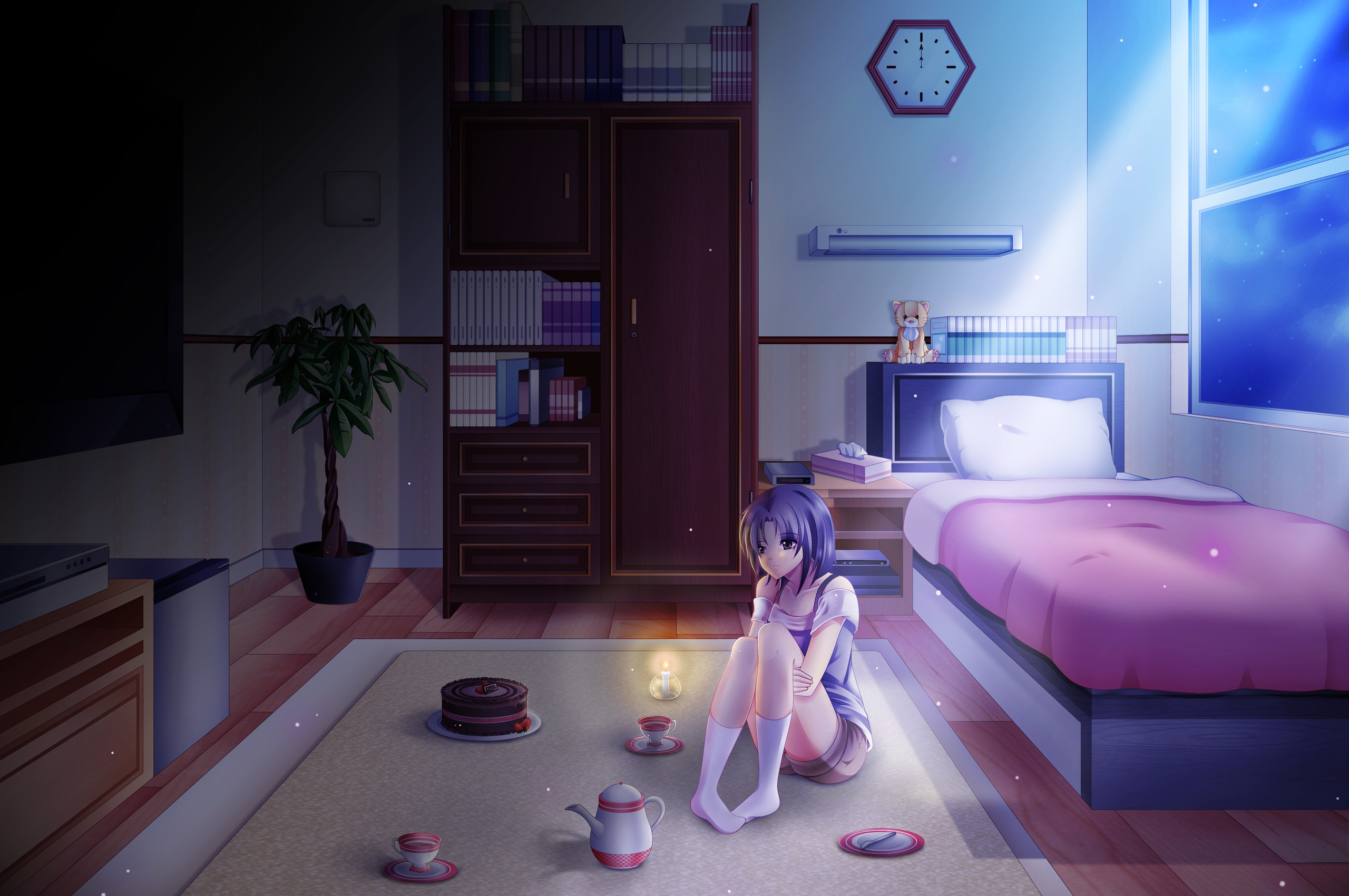 Anime Girl Alone In Room On Her Birthday Chromebook Pixel HD 4k Wallpaper, Image, Background, Photo and Picture
