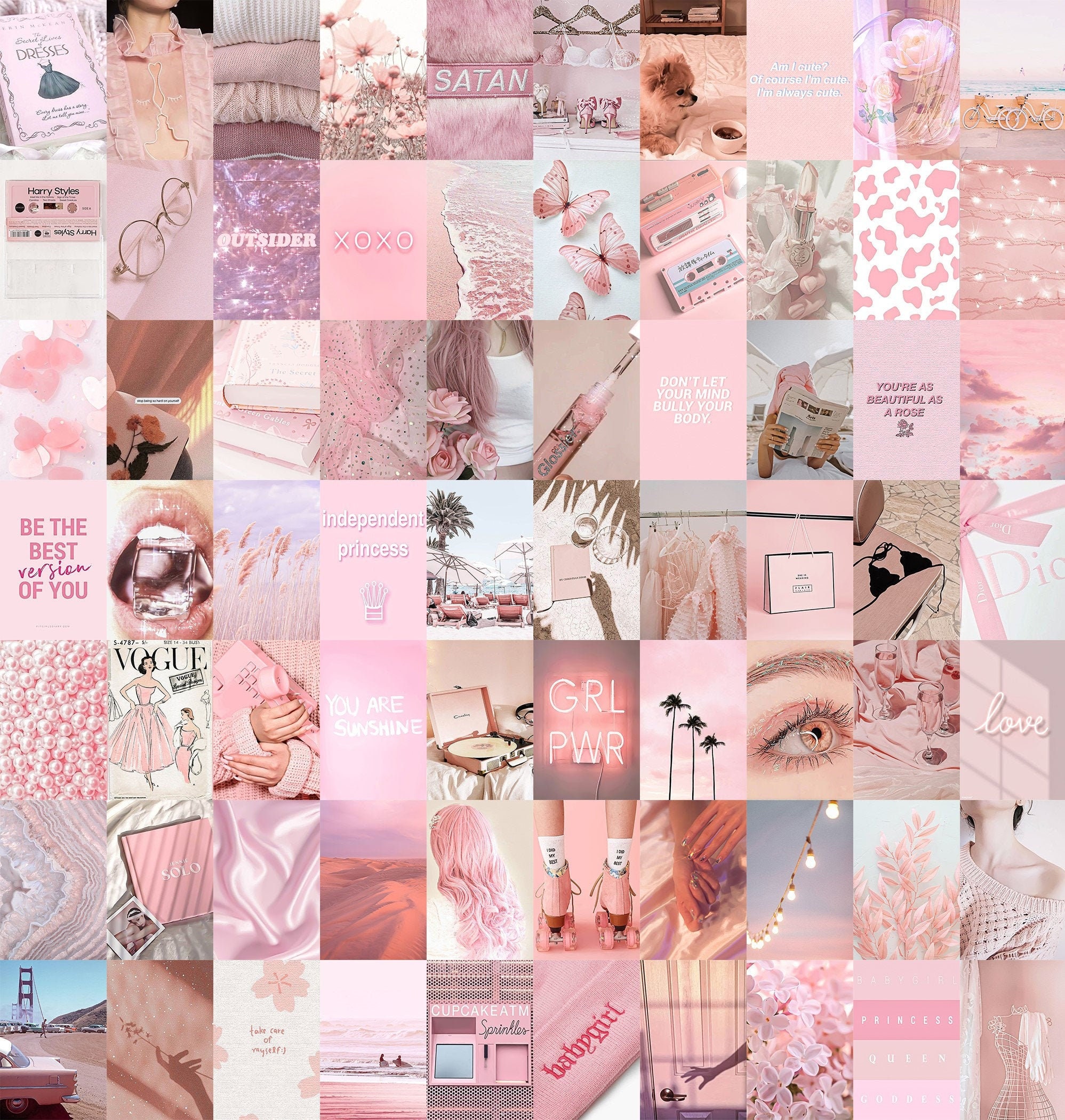Dreamy Pink Wall Collage Kit Digital Download 70Pcs Soft