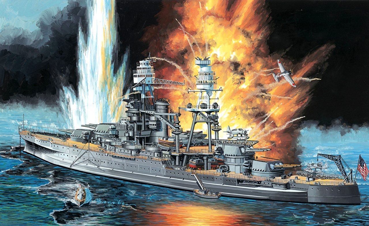 Picture Explosions USS, Arizona ship Painting Art military