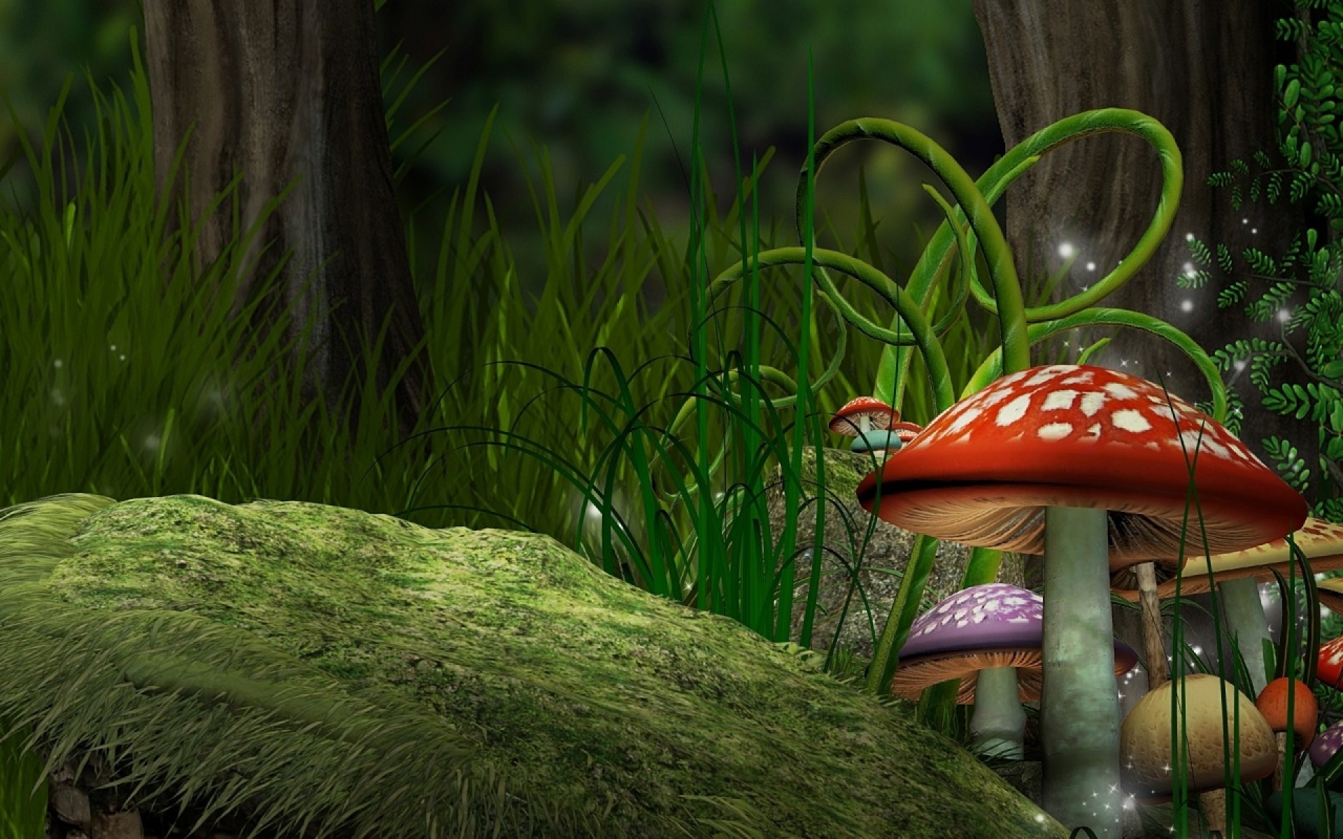 mushrooms, Forest, Grass, Art Wallpapers HD / Desktop and Mobile Backgrounds