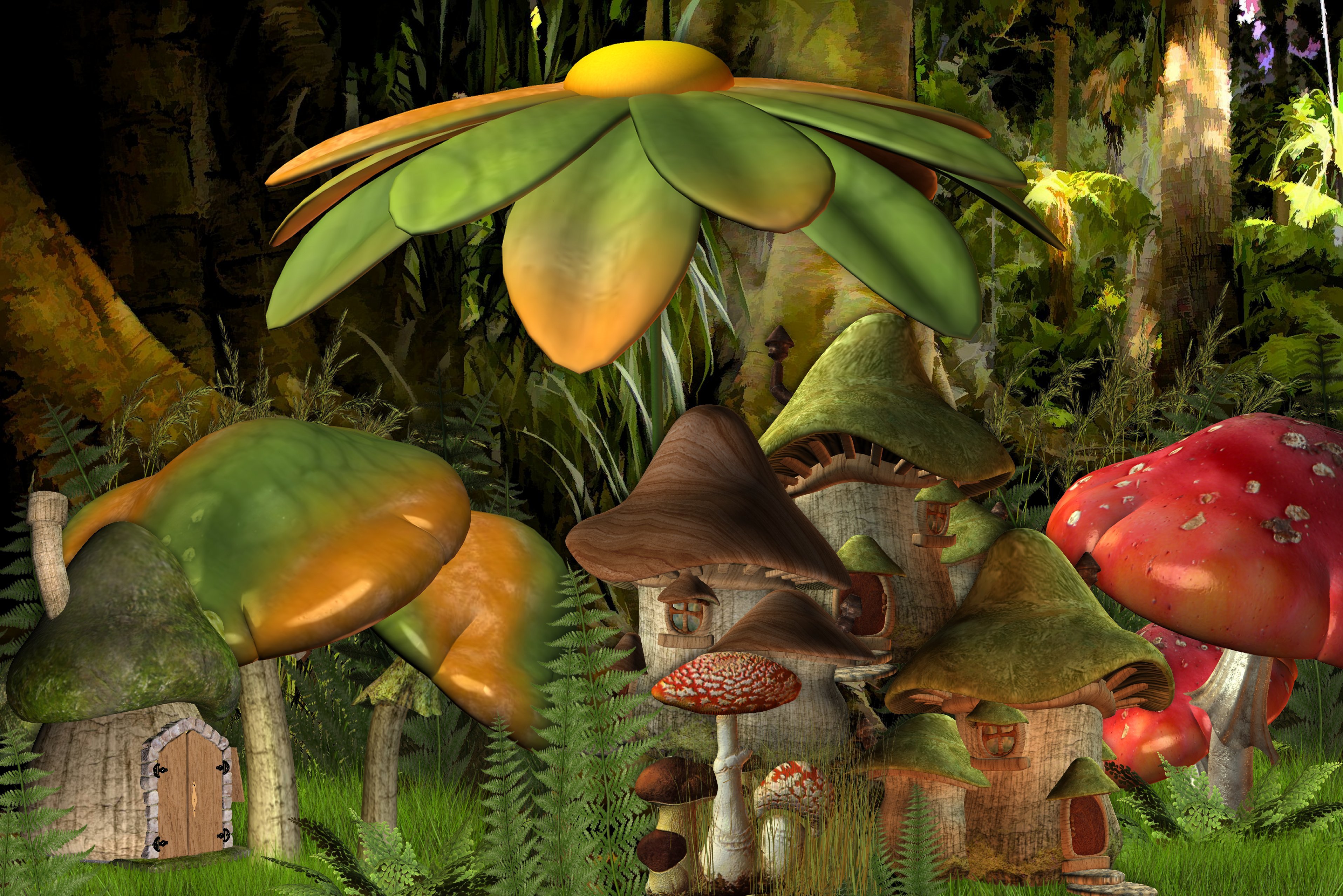 Mushroom Forest HD Wallpaper