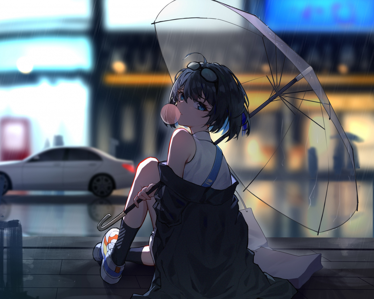 Download 1280x1024 wallpaper enjoying rain, anime girl, standard 5: fullscreen, 1280x1024 HD image, background, 25093