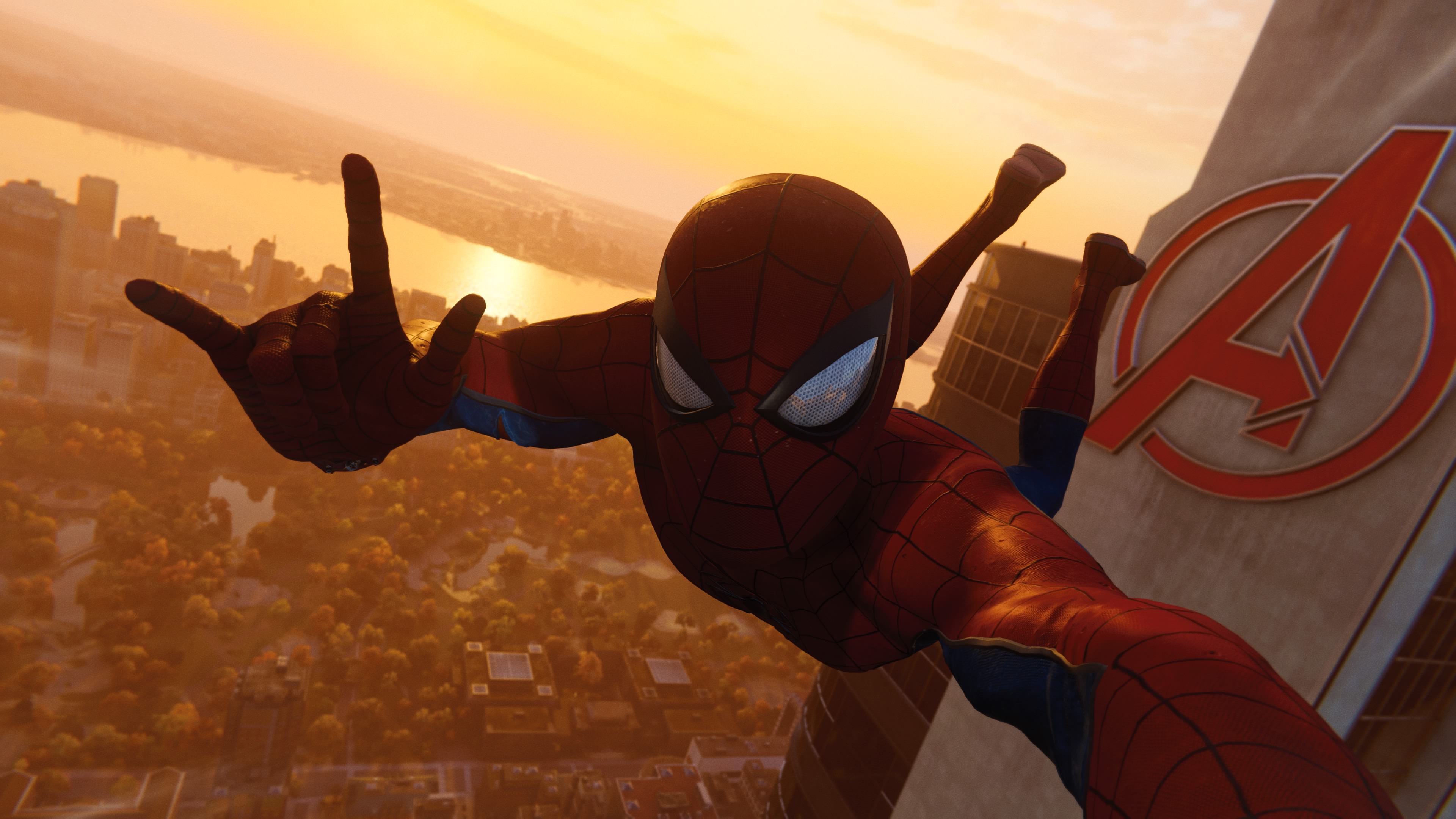 Wallpaper 4k Spiderman Taking Selfie Of Avengers Tower Wallpaper