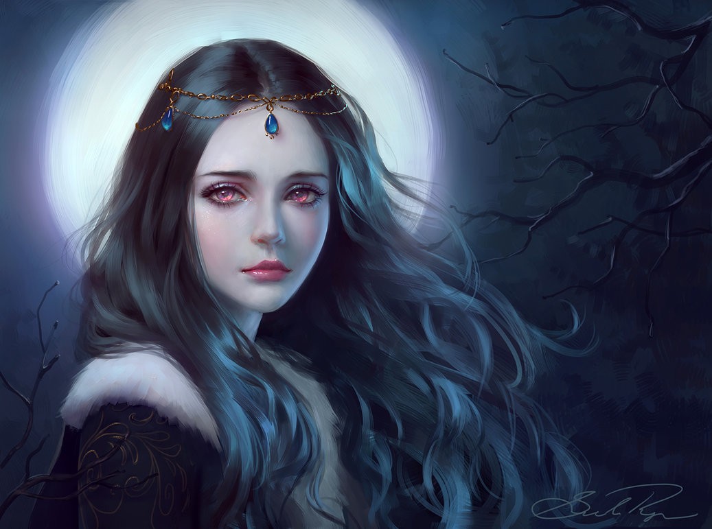 women, Red eyes, Sad, Moonlight, Vampires, Artwork Wallpaper HD / Desktop and Mobile Background