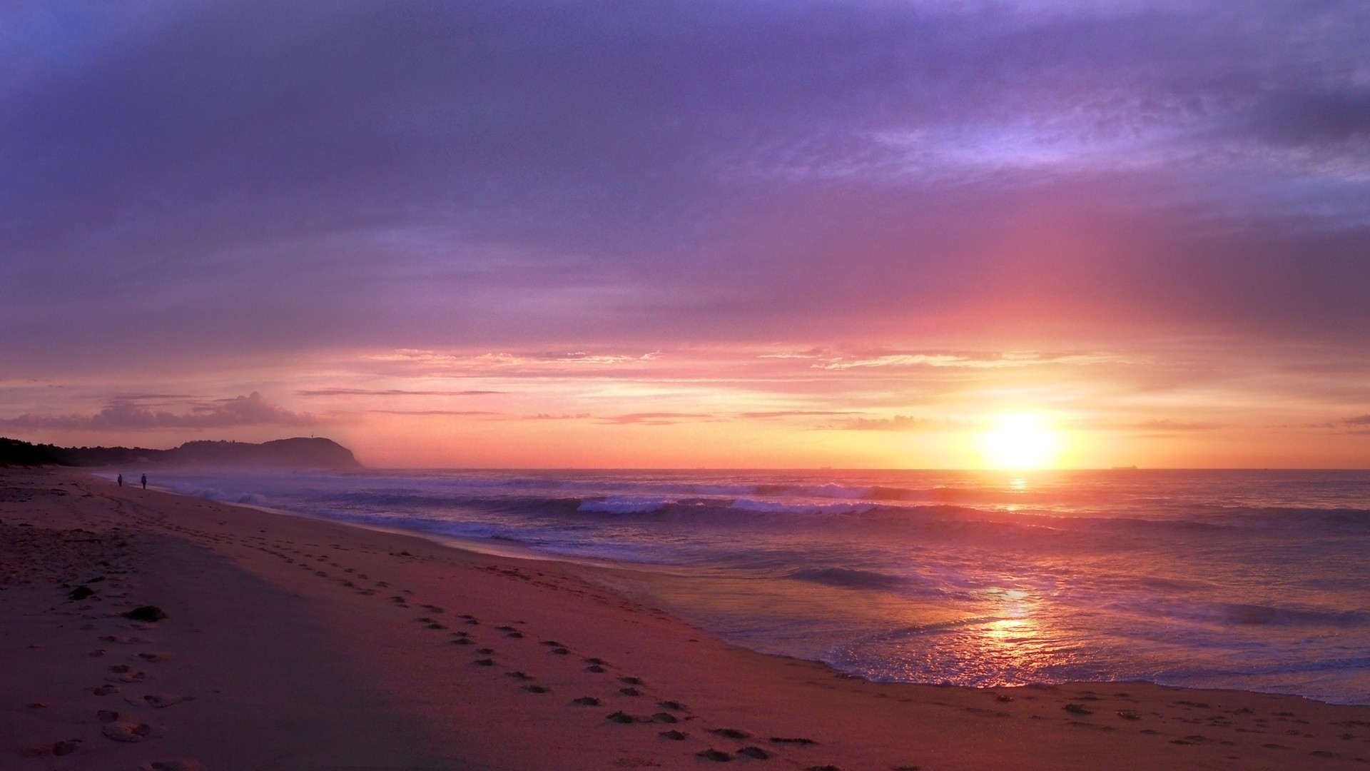 Pink Sunrise Ocean Beach Trail desktop PC and Mac wallpaper