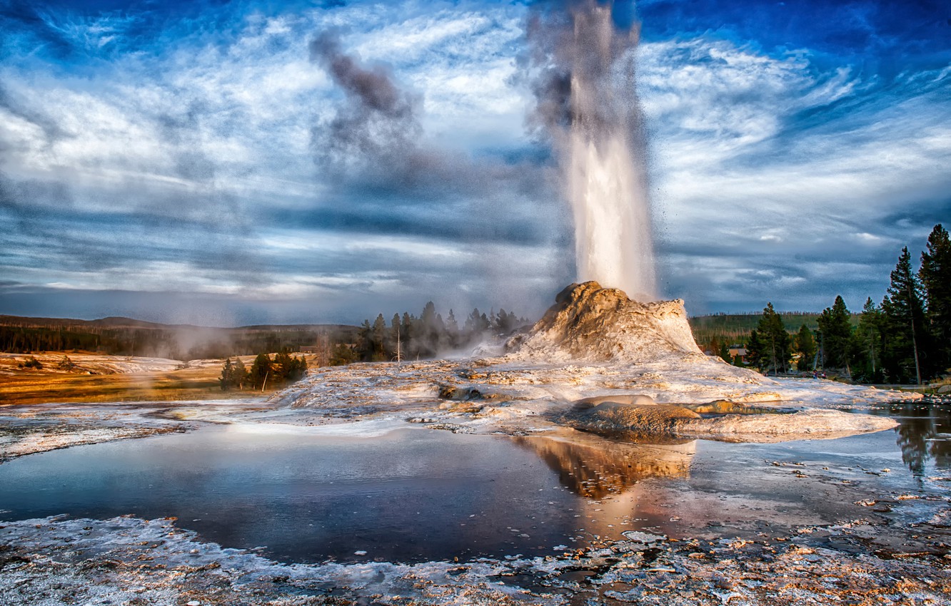 Wallpaper Wyoming, Yellowstone, Castle Geyser image for desktop, section природа