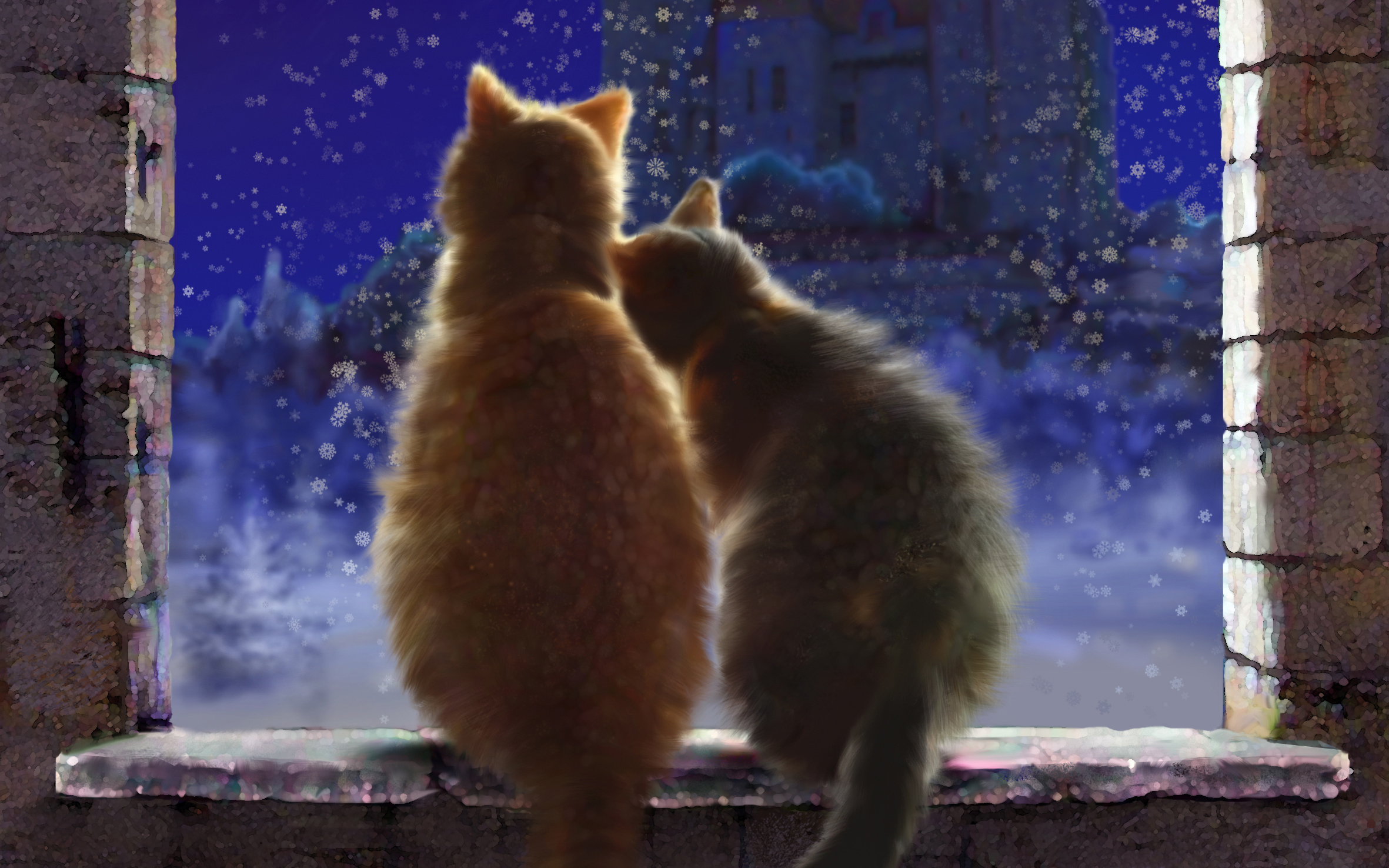 Free download Art cat couple love winter window sill castle night snowflakes [2362x1476] for your Desktop, Mobile & Tablet. Explore Winter Kitten Wallpaper. Computer Wallpaper Background Winter, Kittens Wallpaper
