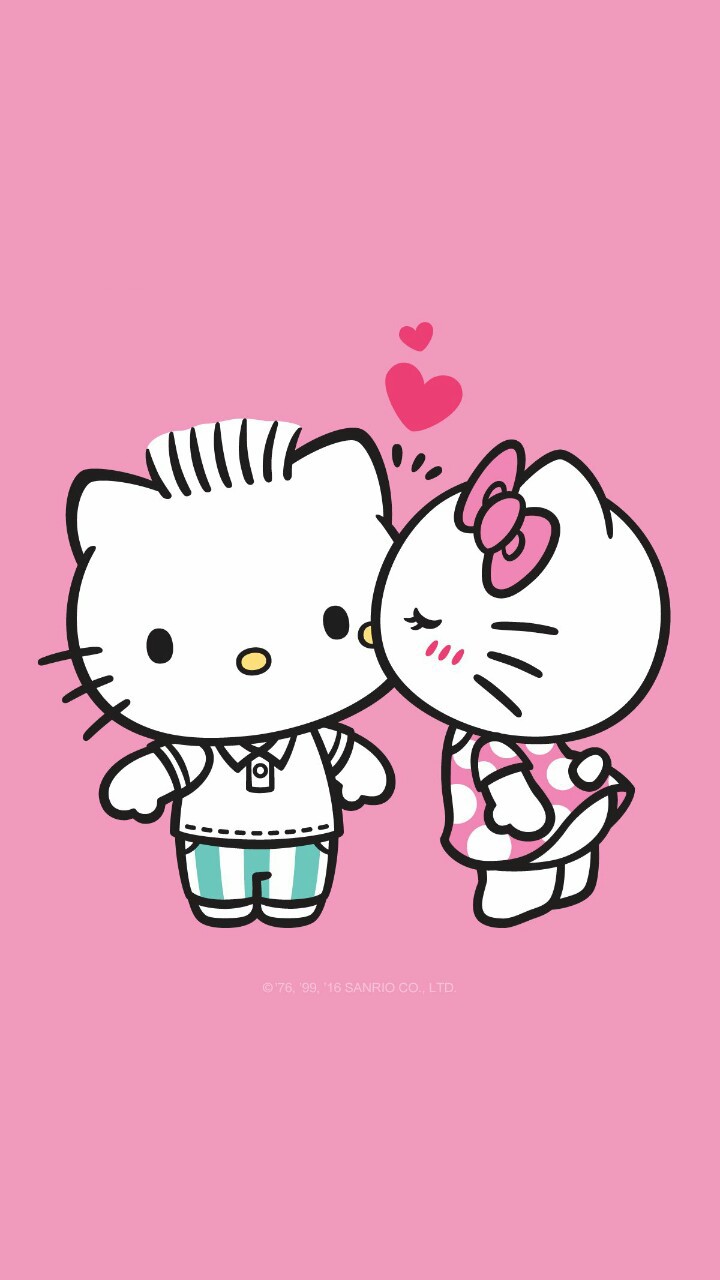 Hello kitty, art, baby, baby cat, background, beautiful, beauty, cartoon, colorful, couple, cute art, cute baby, cute illustration, design, drawing, hello kitty, illustration, iphone, kawaii, kitty, sanrio, wallpaper, we heart it, pink background