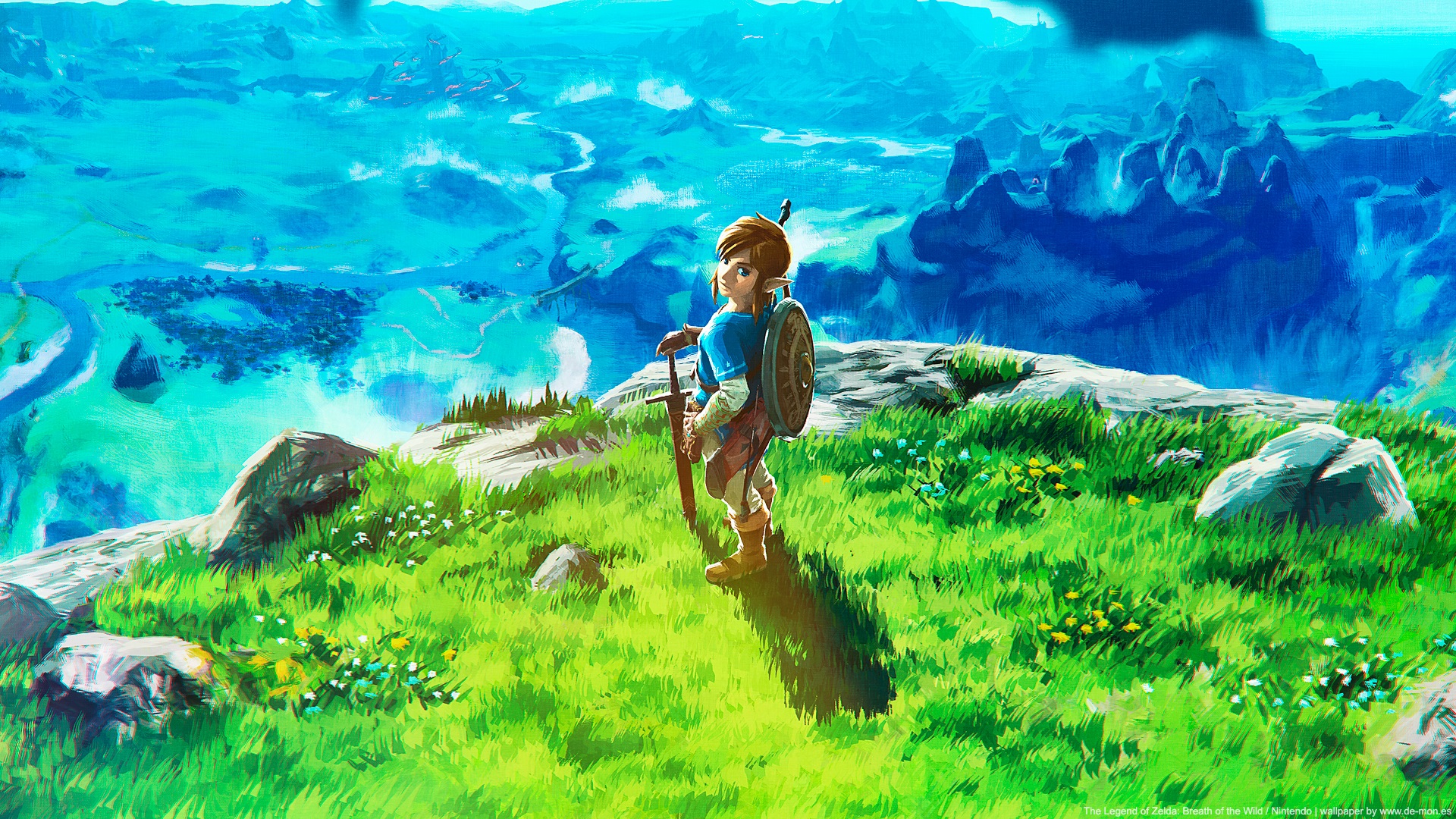 Wallpaper, illustration, The Legend of Zelda, landscape, mountains, drawing 1920x1080
