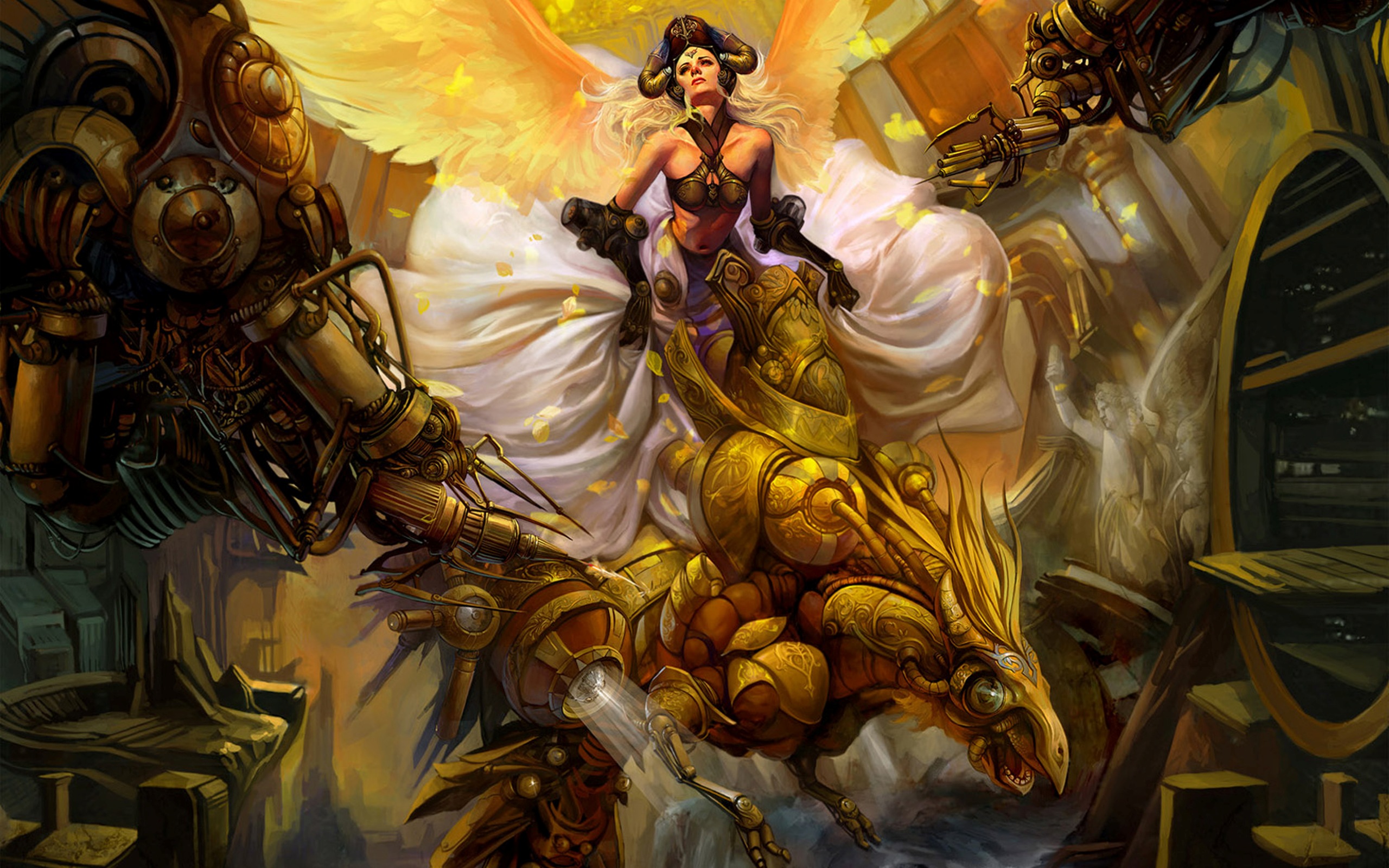 Fantasy Robo Warrior Woman and Robot Dragon Wallpaper​-Quality Image and Transparent PNG Free Clipart