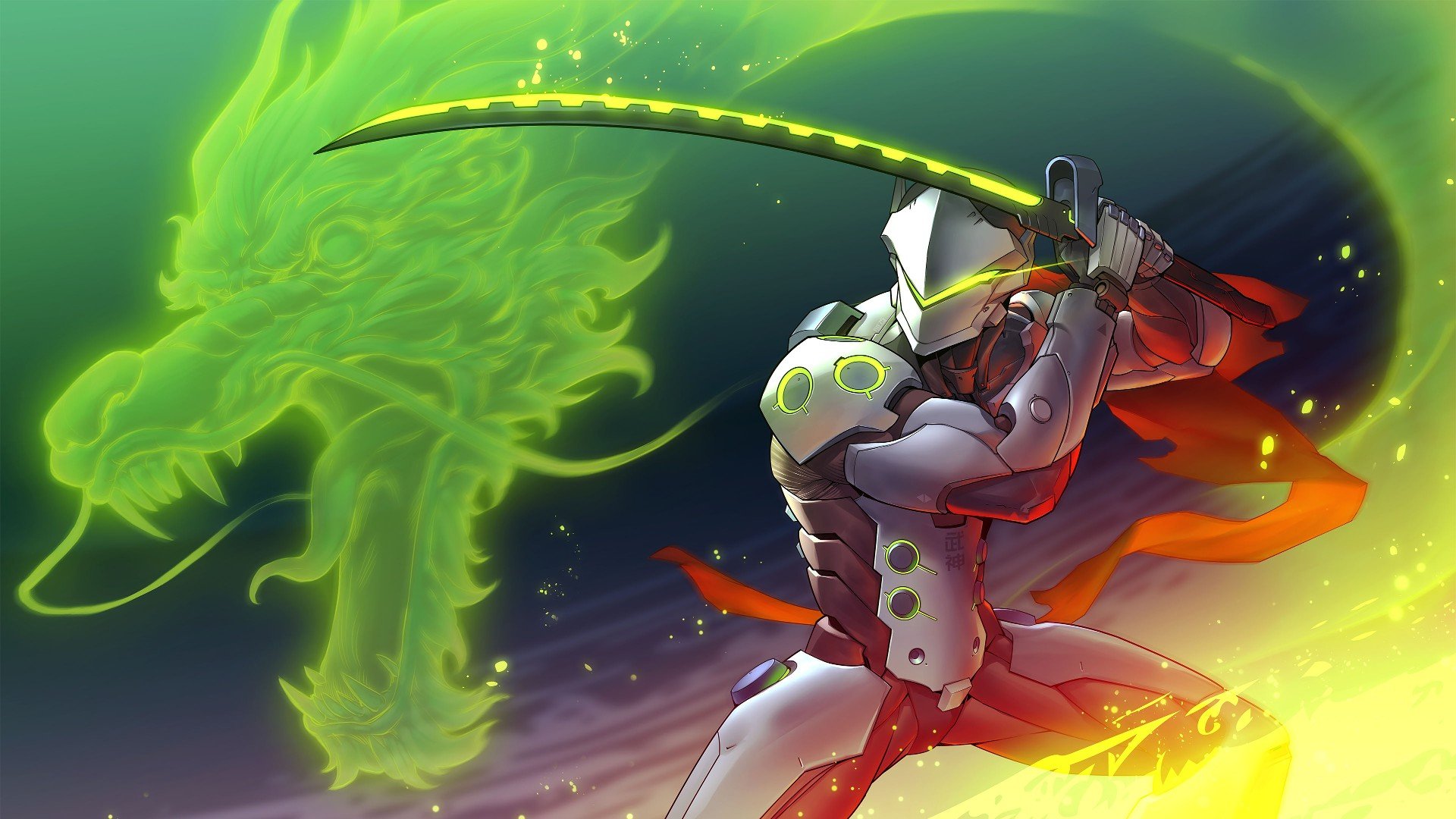 Genji Shimada, Robot, Dragon, Sword, Fantasy art, Overwatch, Genji (Overwatch) HD Wallpaper / Desktop and Mobile Image & Photo