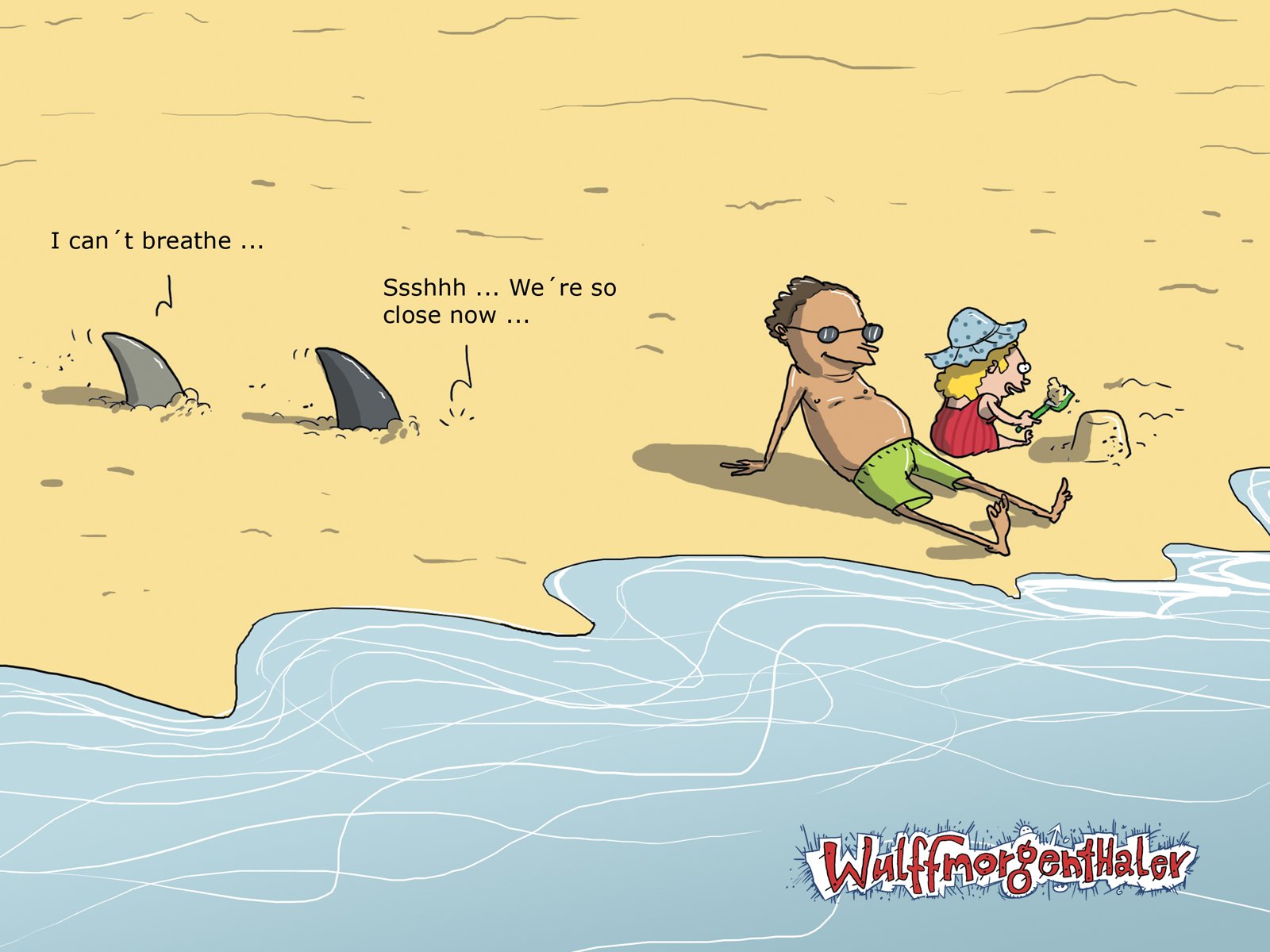 cartoons, Funny, Sharks, Wulffmorgenthaler, Beaches Wallpaper HD / Desktop and Mobile Background