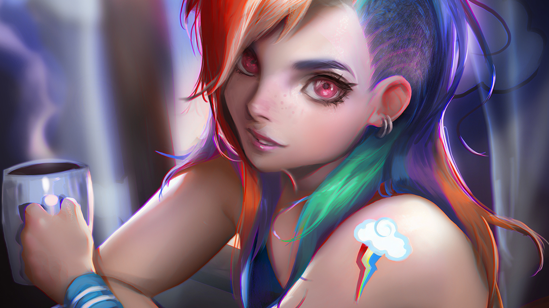 1920x1080 Rainbow Dash, Woman, Girl, Tattoo, My Little Pony: Friendship Is Magic, Pink Eyes wallpaper JPG HD Wallpaper