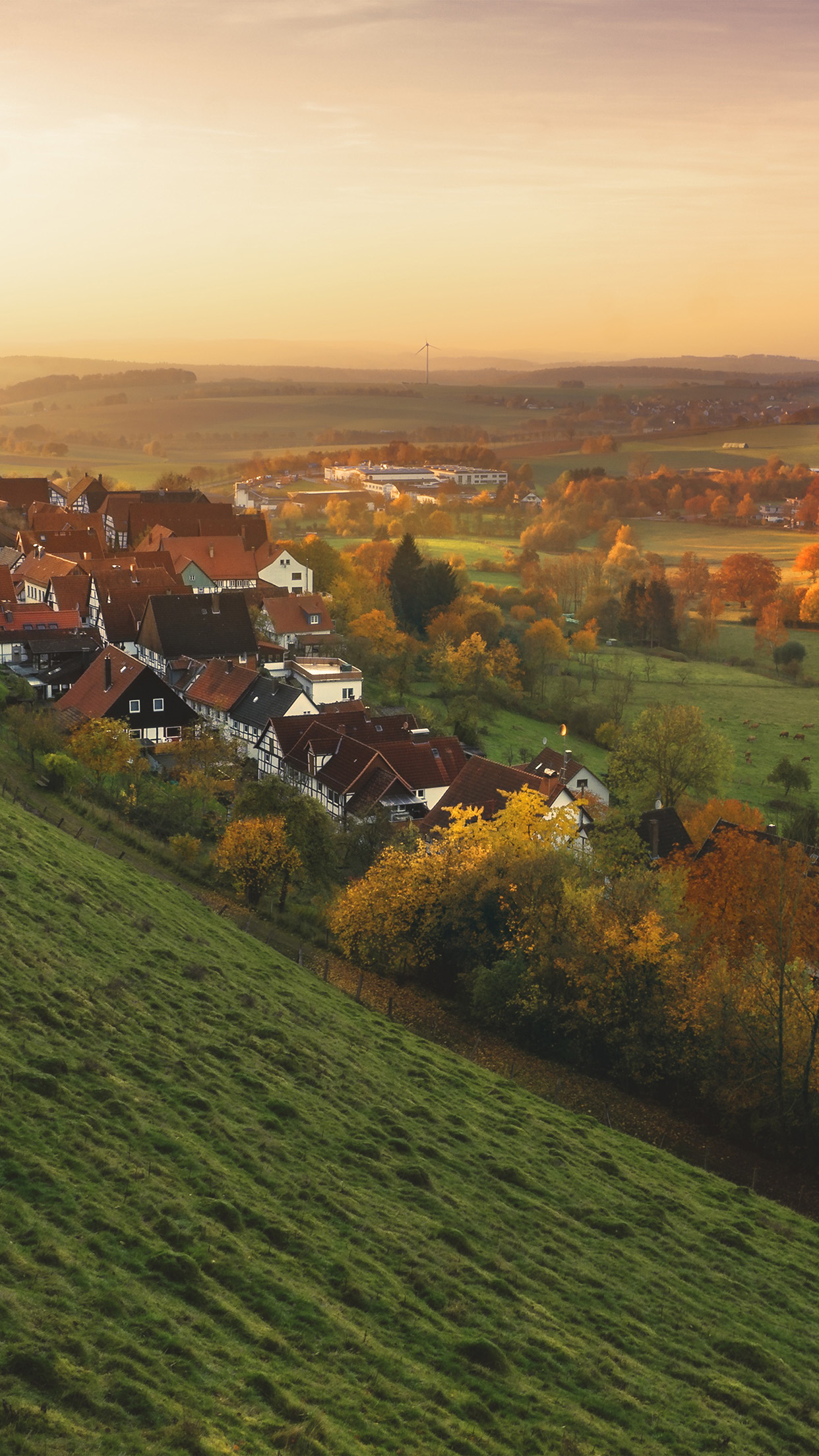 Peace Country Fall Mountain Town Tree Wallpaper