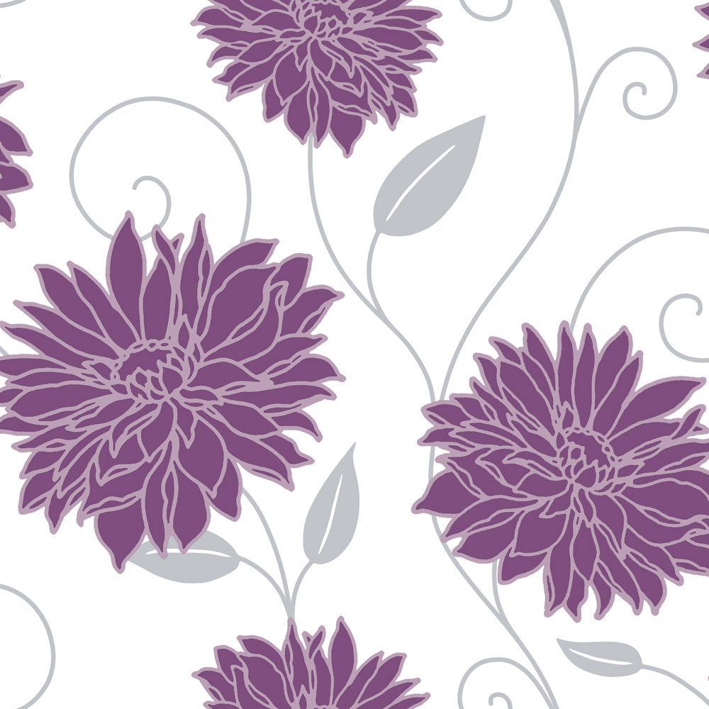 Starflower Wallpaper Purple / Cream / Silver. Purple wallpaper bedroom, Grey floral wallpaper, Floral wallpaper bedroom