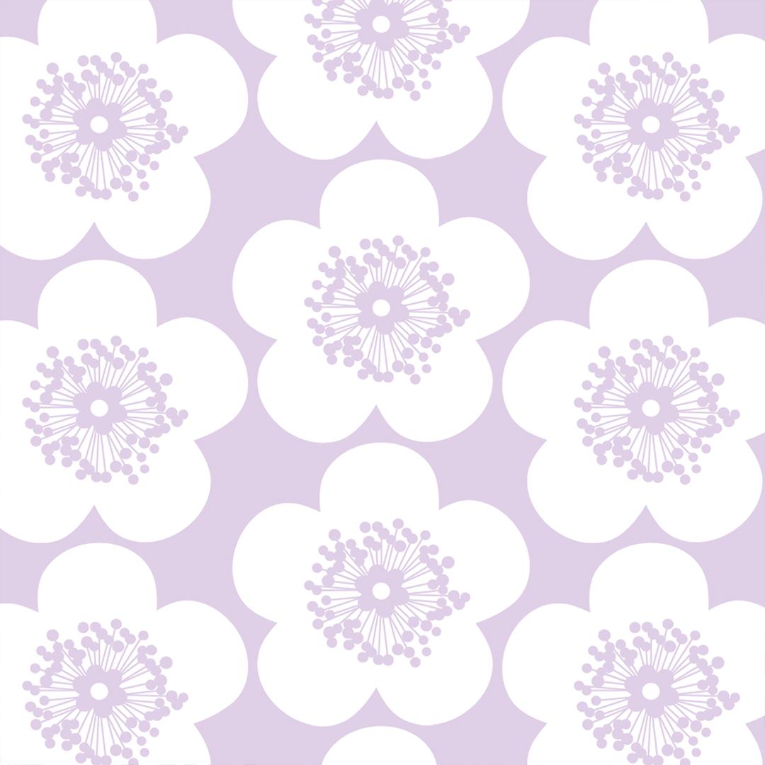 Pop Floral Designer Wallpaper in Color Violet 'Lavender Purple on Soft White'