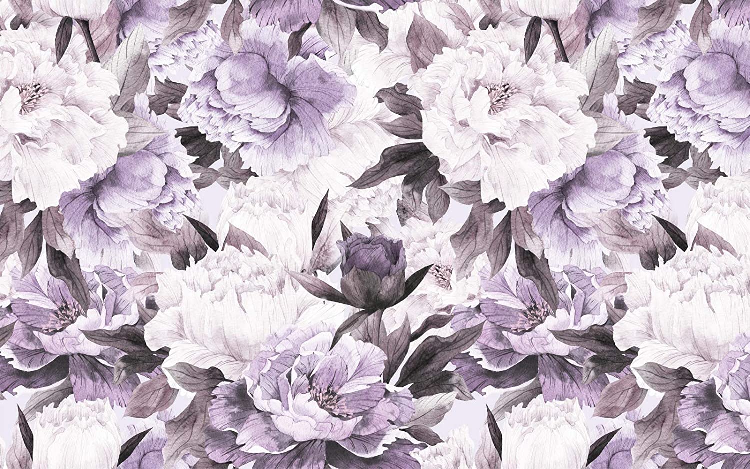 Muraviewall Big Flowers White and Purple Flowers Wallpaper, Print Painting, Home Decor, Wall Decor, Removable Peel and Stick Wallpaper, Office Wallpaper, Living room Wallpaper I Custom Size, Handmade Products