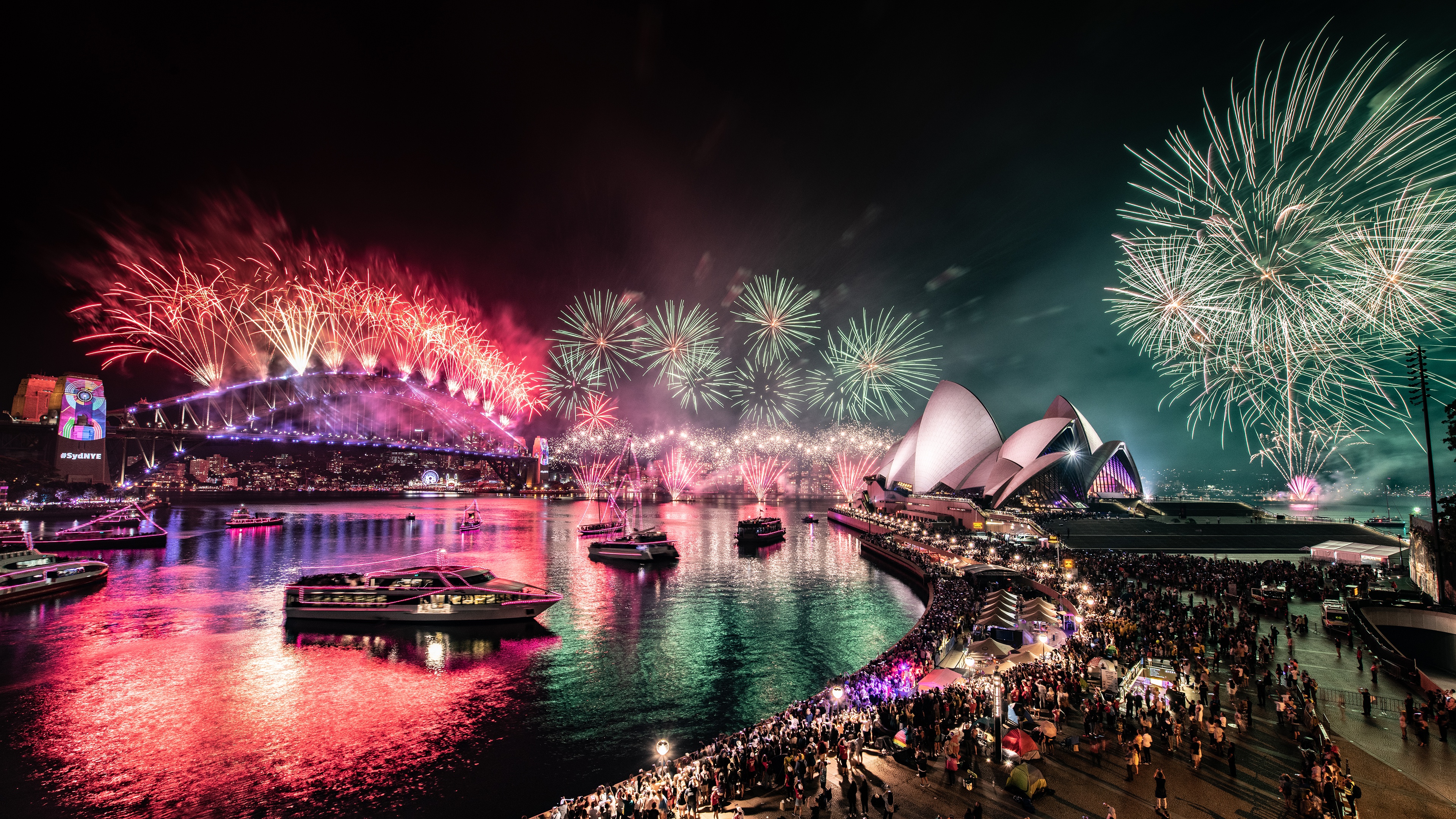 Desktop Wallpaper Sydney Fireworks Australia Bridges Bay 3840x2160