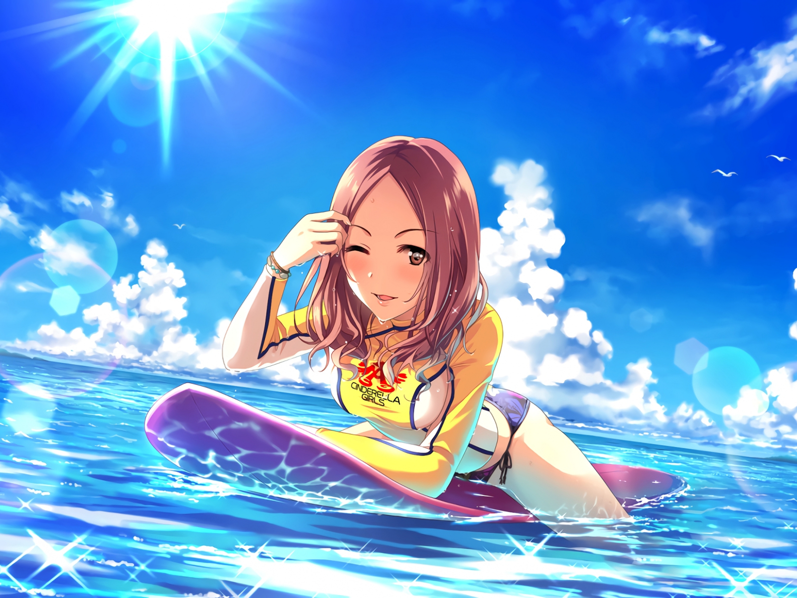 Desktop Wallpaper Marina Sawada, Surfer, Anime Girl, HD Image, Picture, Background, V21tli