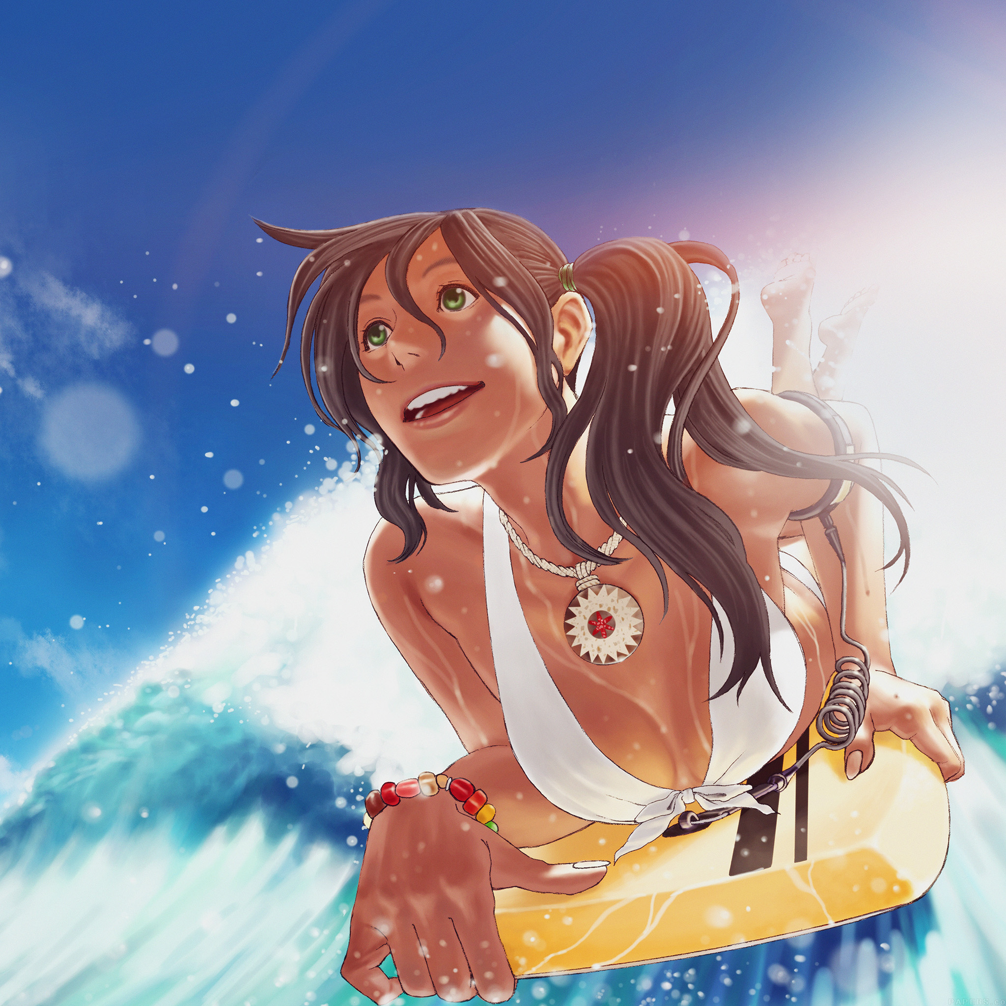 Android wallpaper. surfing girl anime illust art sea sports