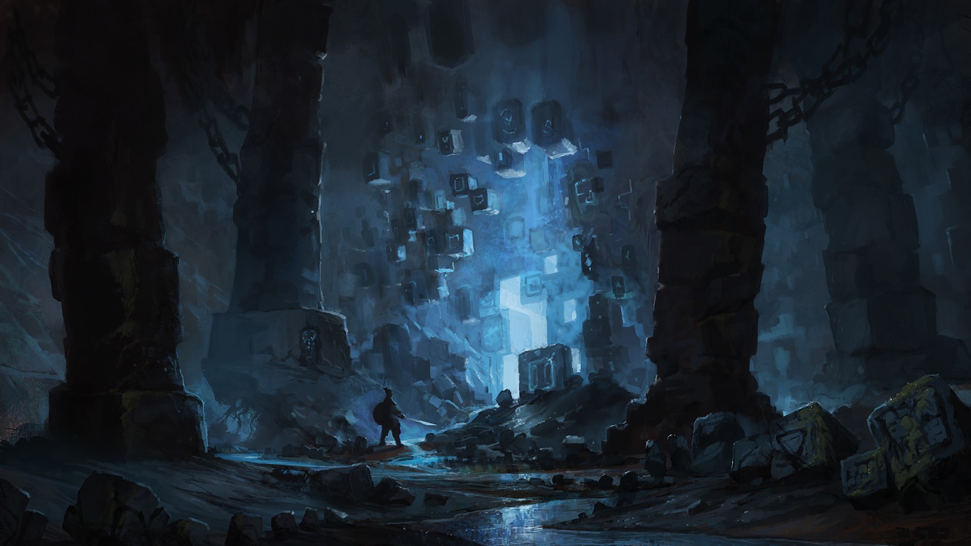 science Fiction, Fantasy Art, Blue, Cave Wallpaper HD / Desktop and Mobile Background