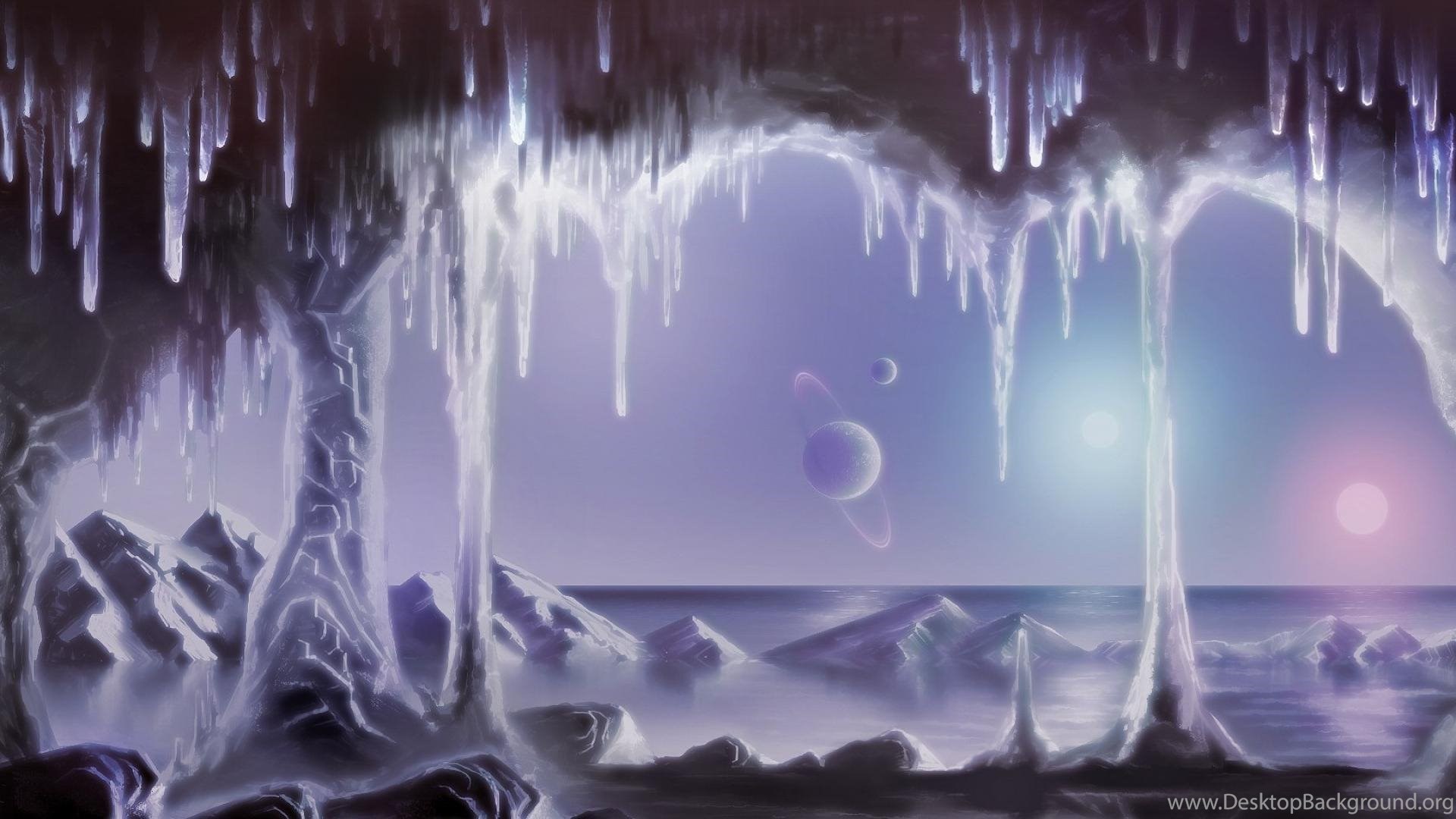 Fantasy Art Cave Moon Sun Planets HD Wallpaper Desktop Background