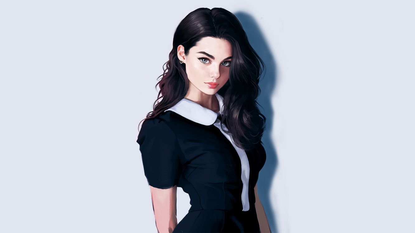 Wallpaper Black Hair Digital Art Girl, Digital Art, Art, Drawing, Painting, Background Free Image