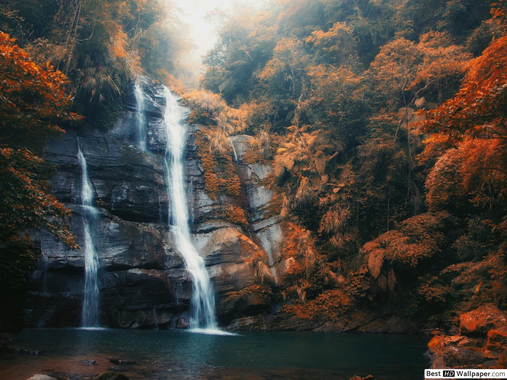 Waterfall at Autumn HD wallpaper download