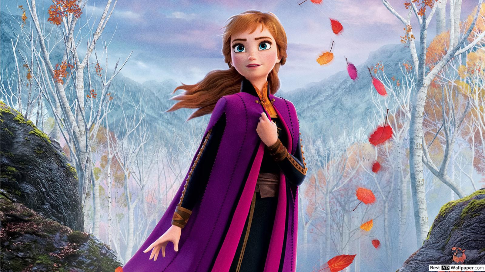 Princess Anna with flying autumn leaves at the enchanted forest HD wallpaper download