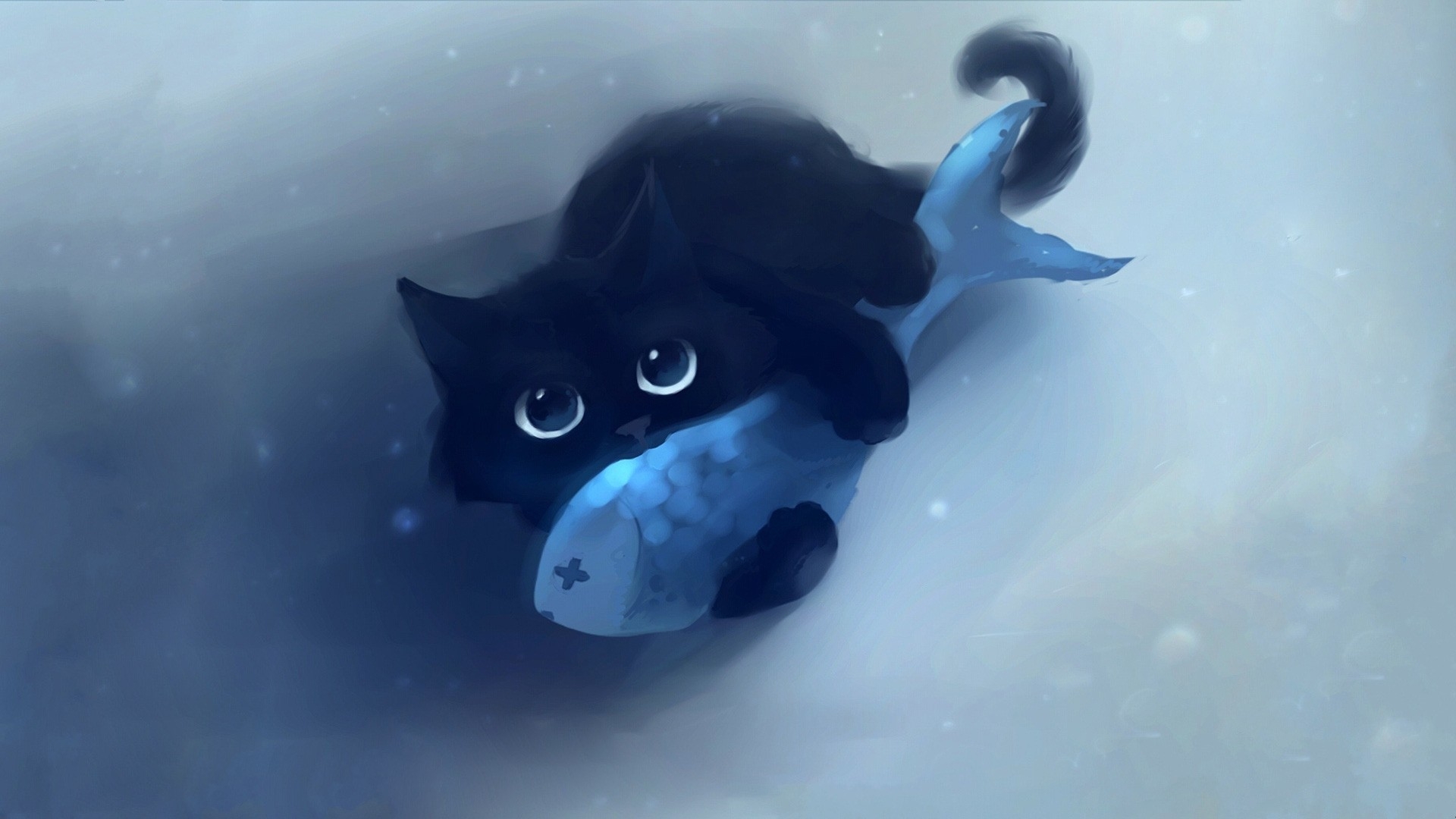 cats animals black cat fish 1920x1080 wallpaper