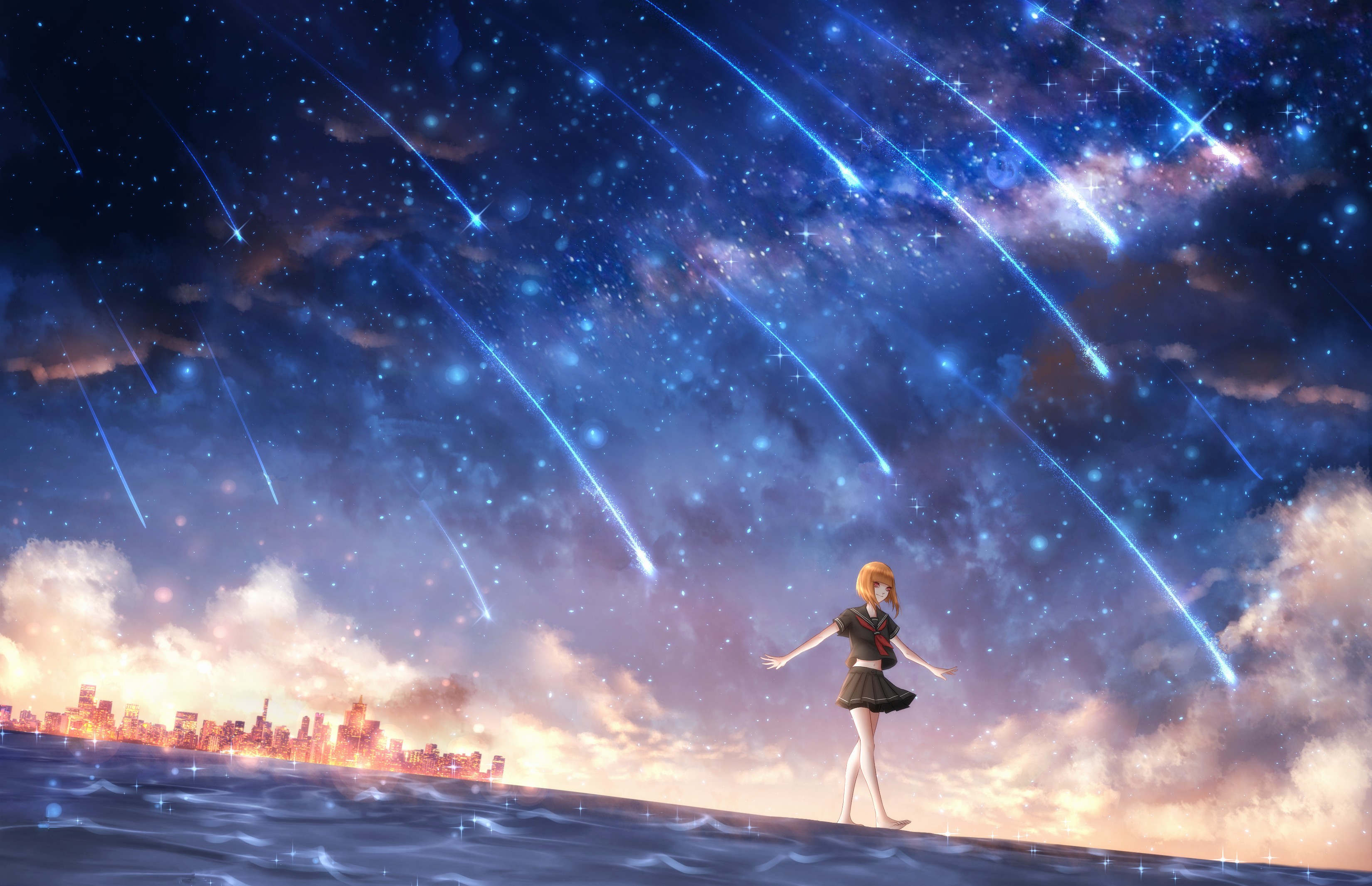 Wallpaper / anime, anime girls, starry night