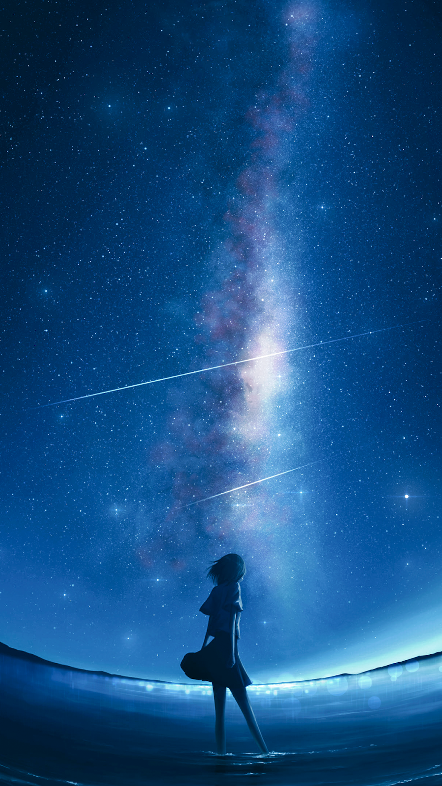 Alone in the starry night #wallpaper #iphone #android #background #followme. Anime scenery wallpaper, Anime scenery, Sky anime