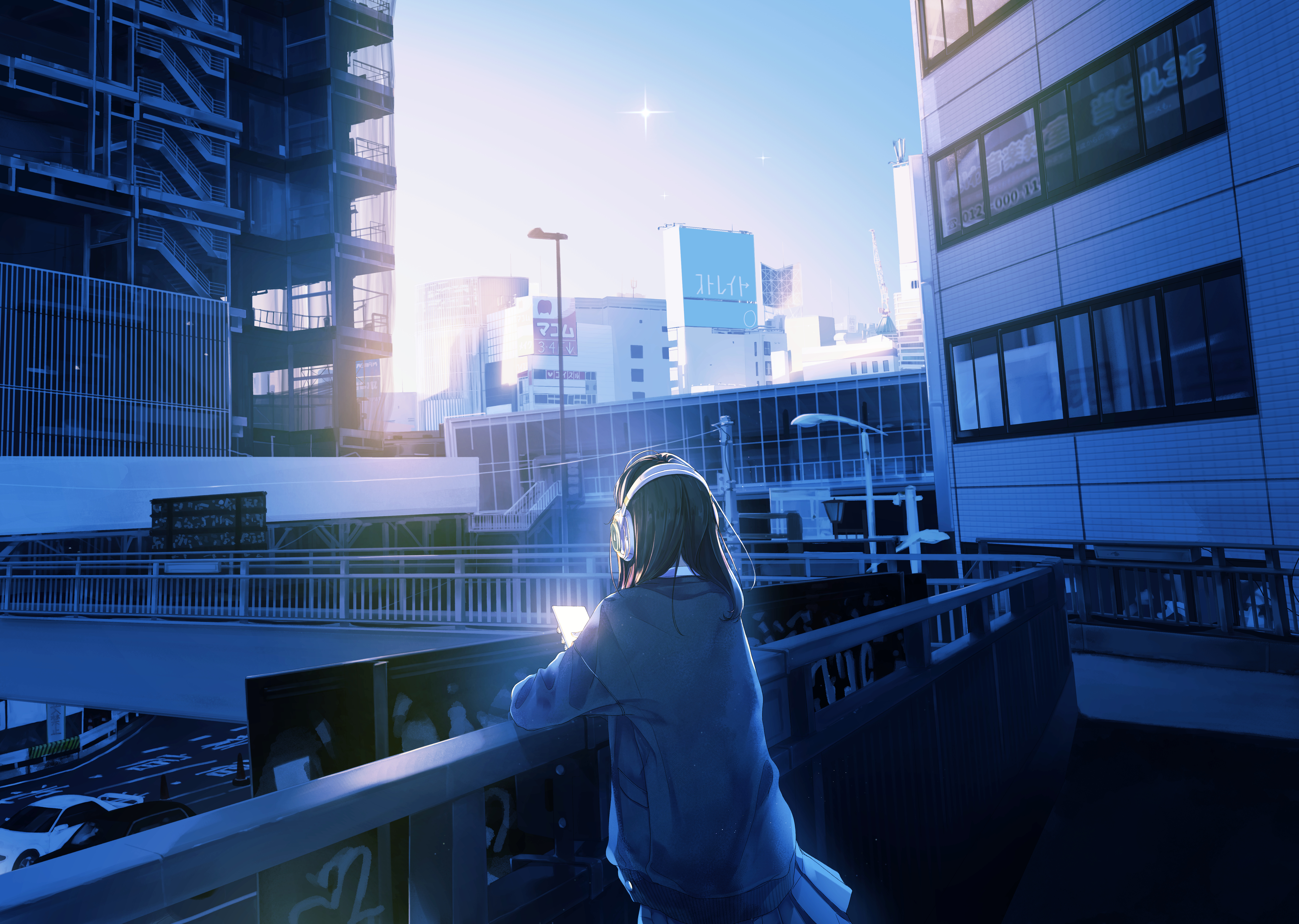 Balcony Traffic Lights Anime Girl Long Hair 5k, HD Anime, 4k Wallpaper, Image, Background, Photo and Picture
