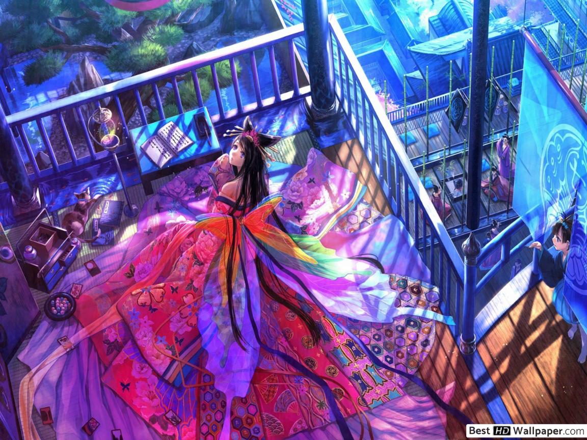 Anime girl on the balcony HD wallpaper download