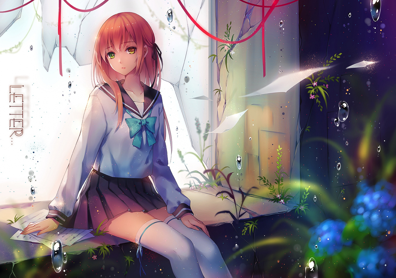 Desktop Wallpaper Cute, Anime Girl, Original, Sitting, Balcony, HD Image, Picture, Background, 7df75a