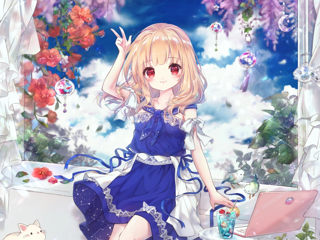 Cute, anime girl, original, sit, balcony wallpaper, 2162x HD image, picture, 4161813b