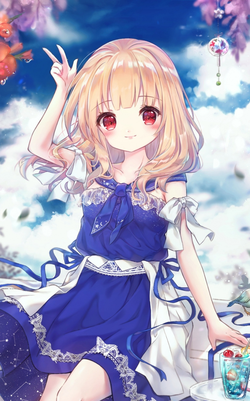 Download Cute, Anime Girl, Original, Sit, Balcony Wallpaper, 800x1280, Samsung Galaxy Note GT N7000, Meizu MX 2