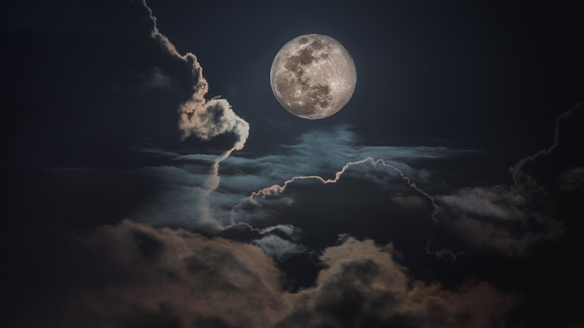 Desktop wallpaper night, clouds and moon, sky, HD image, picture, background, 389c51