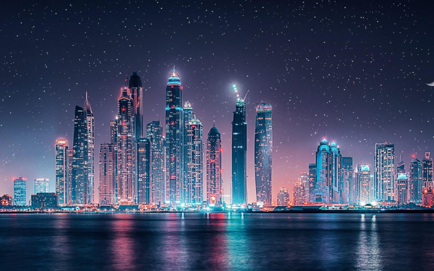 Dubai Skyline Starry Sky At Night Ultra HD Wallpaper For Android Mobile Phones Tablet And Lapx1080, Wallpaper13.com