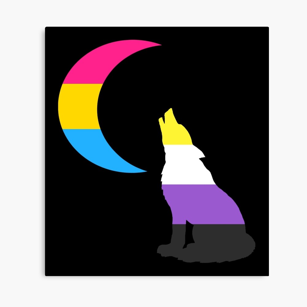 Pansexual Nonbinary Wolf & Moon Metal Print