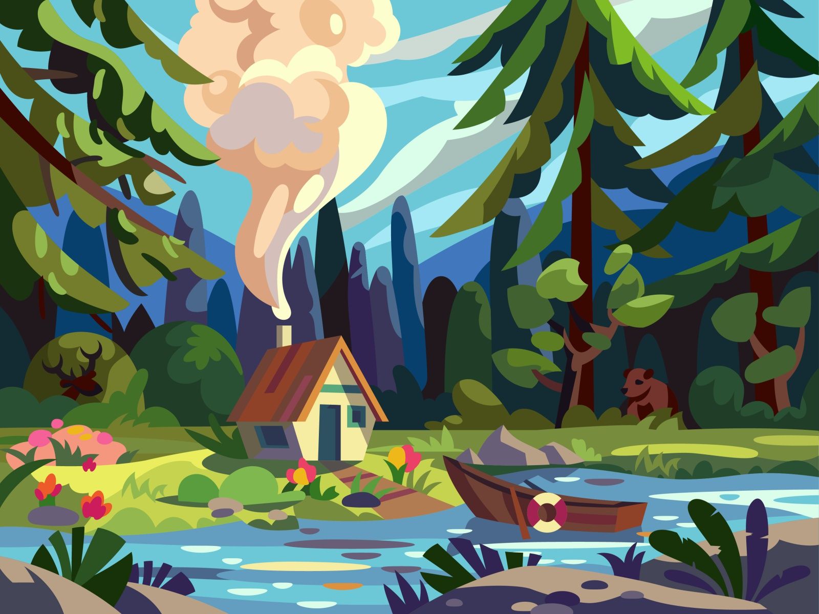 Forest House. Illustration art, Art painting, Graphic illustration