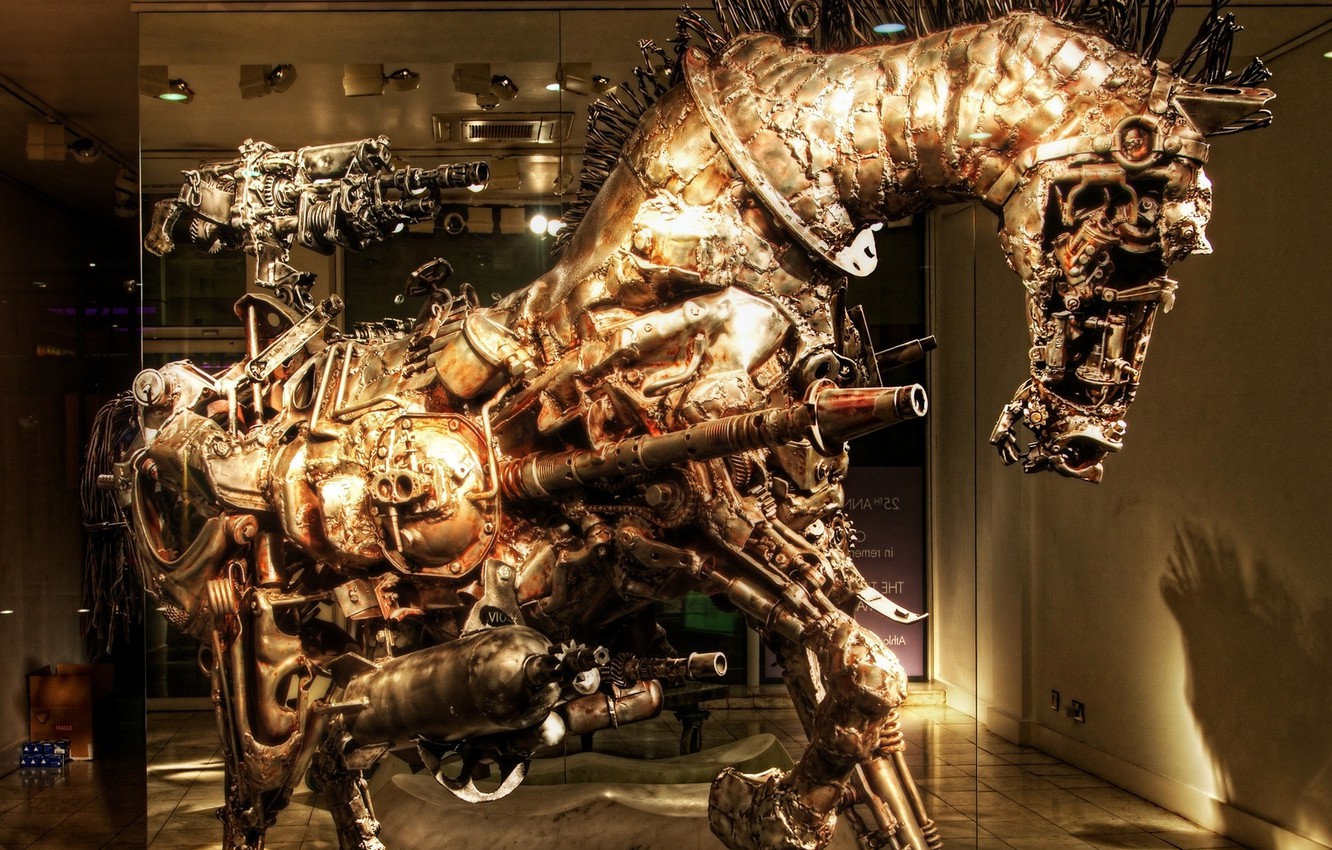 Wallpaper horse, steampunk sculpture, work of art image for desktop, section разное