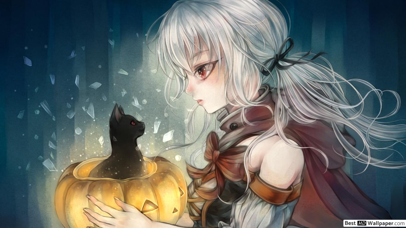 White witch and her black cat HD wallpaper download