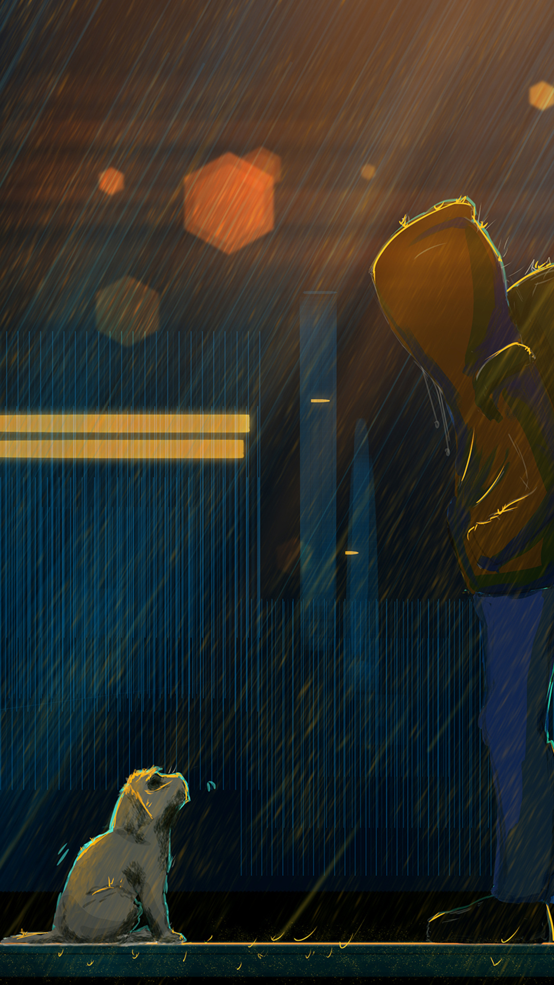 1080x1920 artist, artwork, digital art, hd, , dogs, alone, rain for iPhone 6, 7, 8 wallpaper