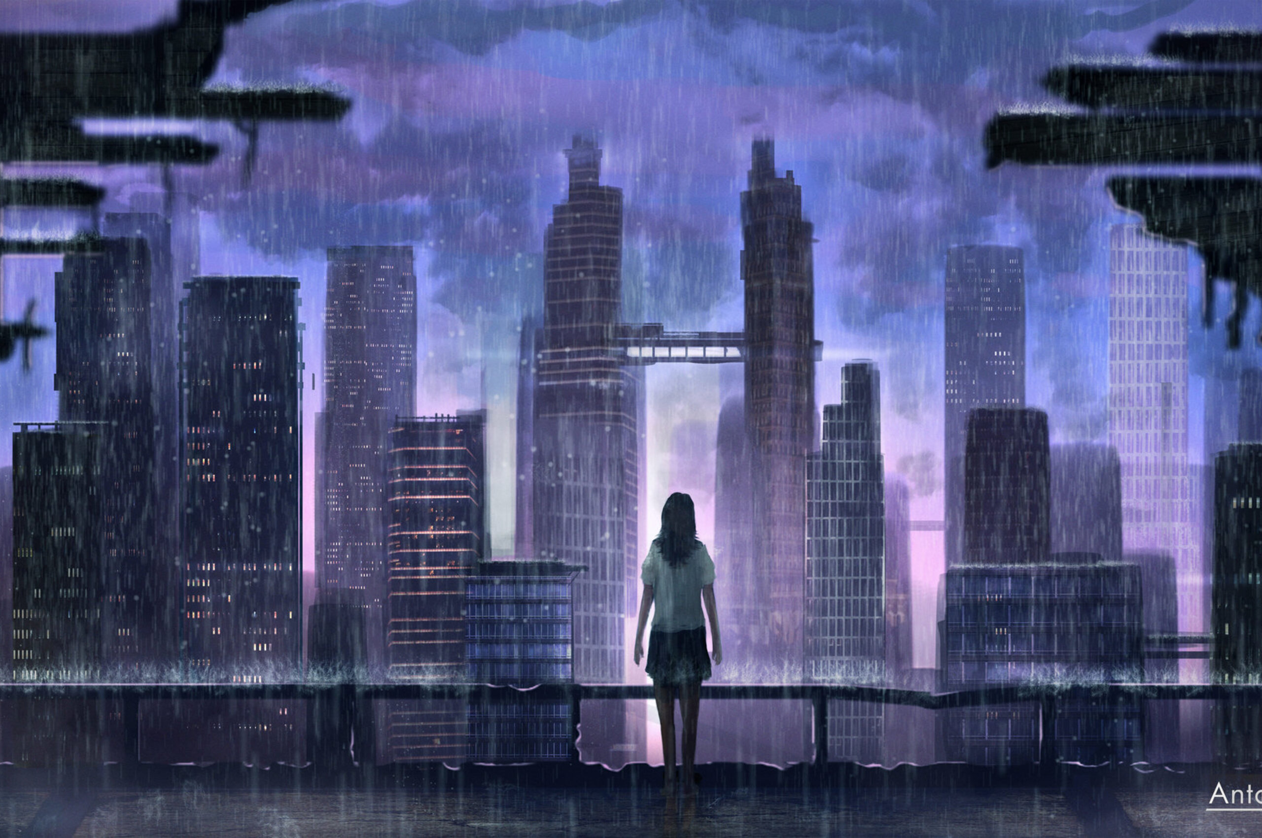 2560x1700 Alone Girl In Rain Chromebook Pixel HD 4k Wallpapers, Image, Back...